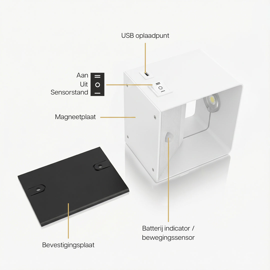 Luminize Wandlamp Kubus Bewegingssensor Oplaadbaar 3W 330lm 2700K