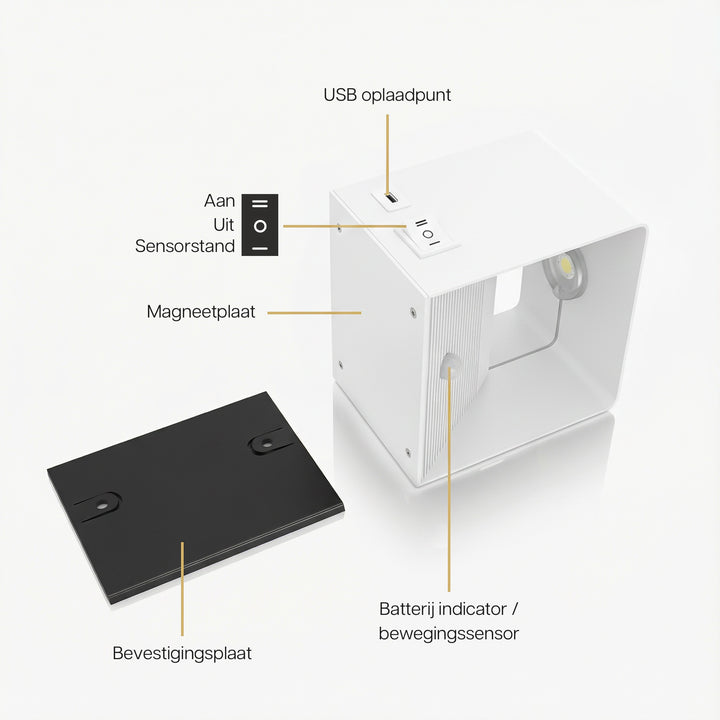 Luminize Wandlamp Kubus Bewegingssensor Oplaadbaar 3W 330lm 2700K