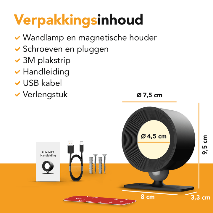 Luminize Wandlamp Rond Oplaadbaar 3W 330lm 2700K-5700K Zwart
